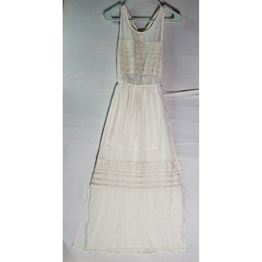 NWT H&M Divided Boho Lace Maxi Dress Ivory White Open Back Women's Size 4 Small